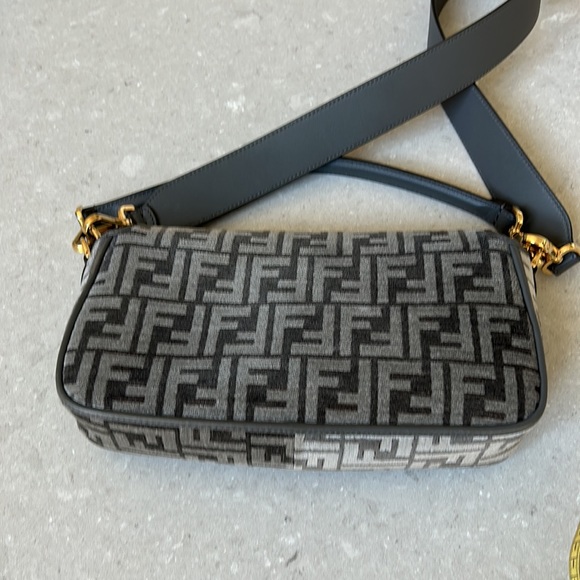FENDI Baguette Gray Velour Gold Hardware Purse Shoulder Bag Cross Body - Picture 9 of 16